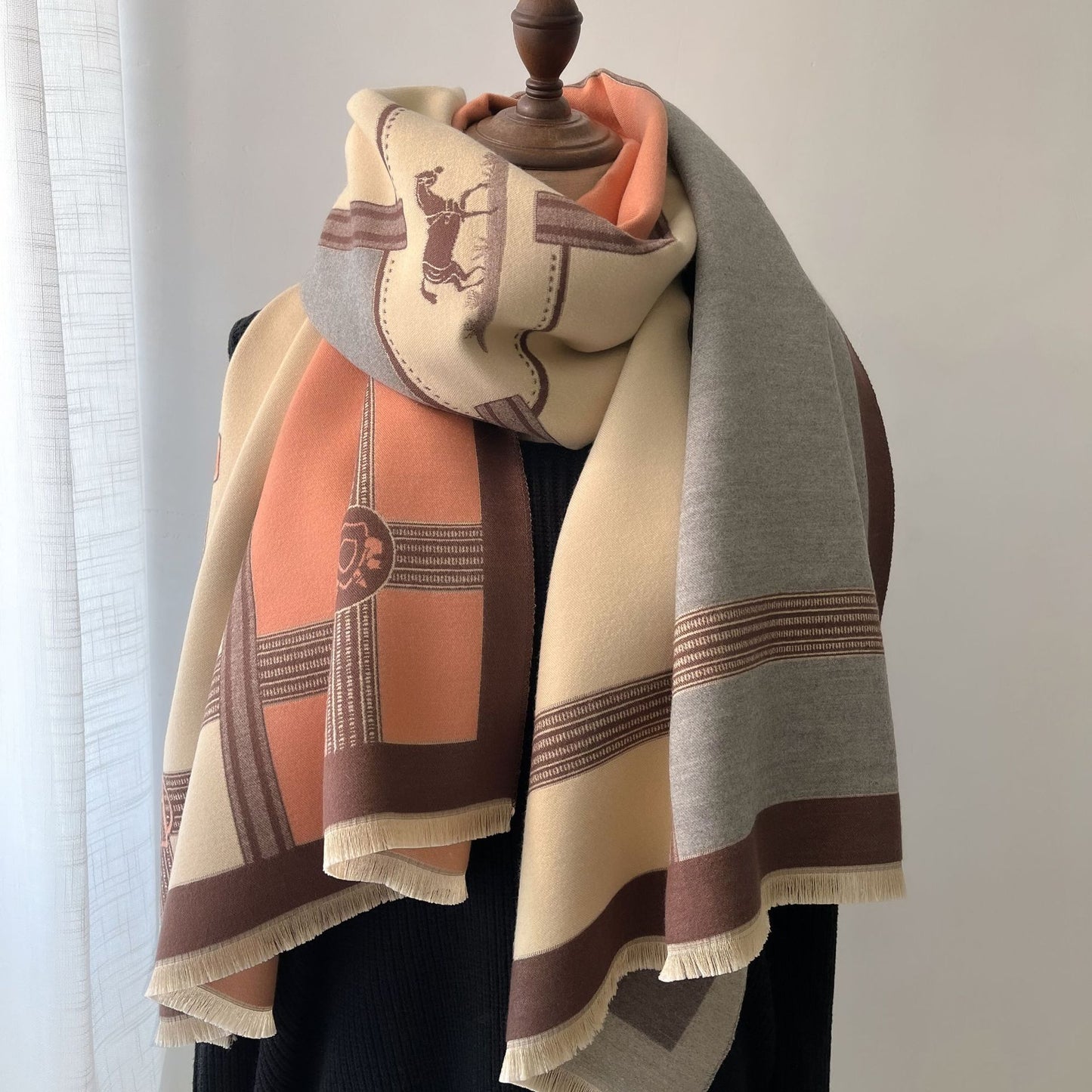 Color Blocking And Matching Cashmere Scarves For Women