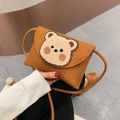 Women's Popular Woven Envelope Cute Bear Bohemian Shoulder Messenger Bag