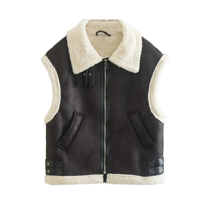 Women's Fur One-piece Fleece Stitching Sleeveless Cotton Coat Vest