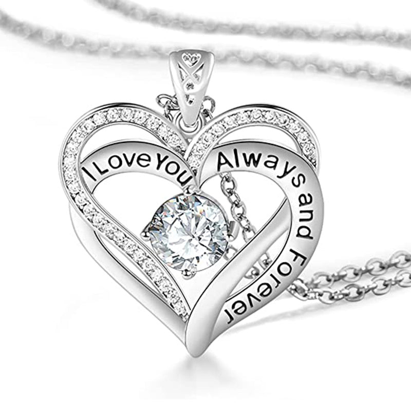 I Love You Always And Forever Crystal Heart Pendant Necklace Birthstone Necklaces