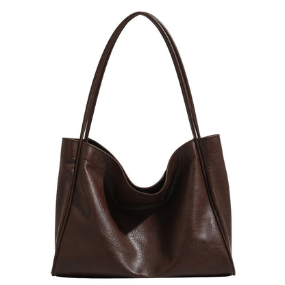 Casual Soft Leather Women's Retro Style Commuter Shopping Shoulder Bag