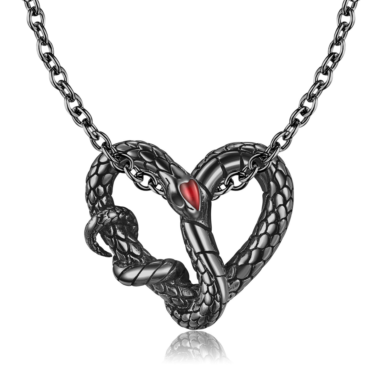 Original Design S925 Silver Electroplating Black Gold Snake Necklace Heart Texture