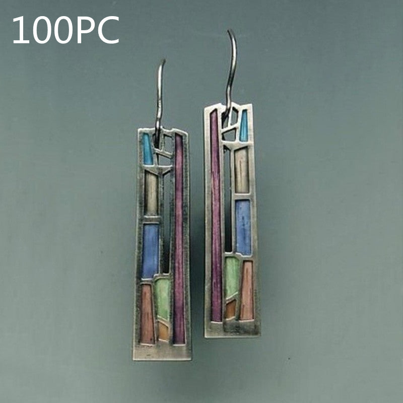 Vintage Mix Color Dangle Earring for Women Bohemian Tribal Hollow Out Metal Floral Long Earrings