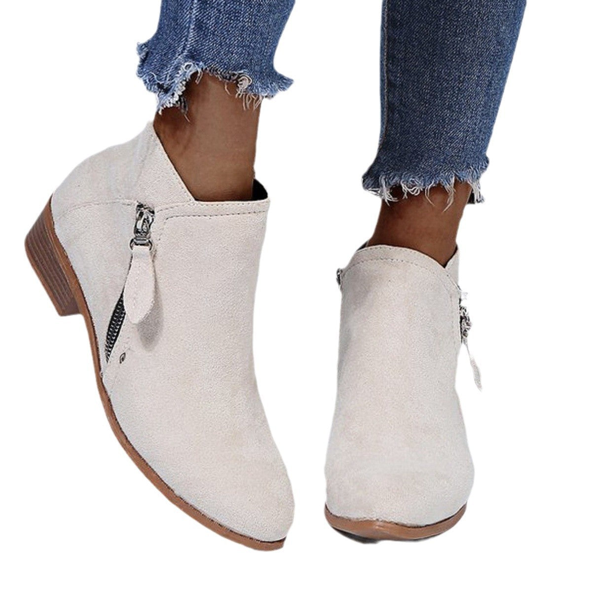 Flat side zip ankle boots