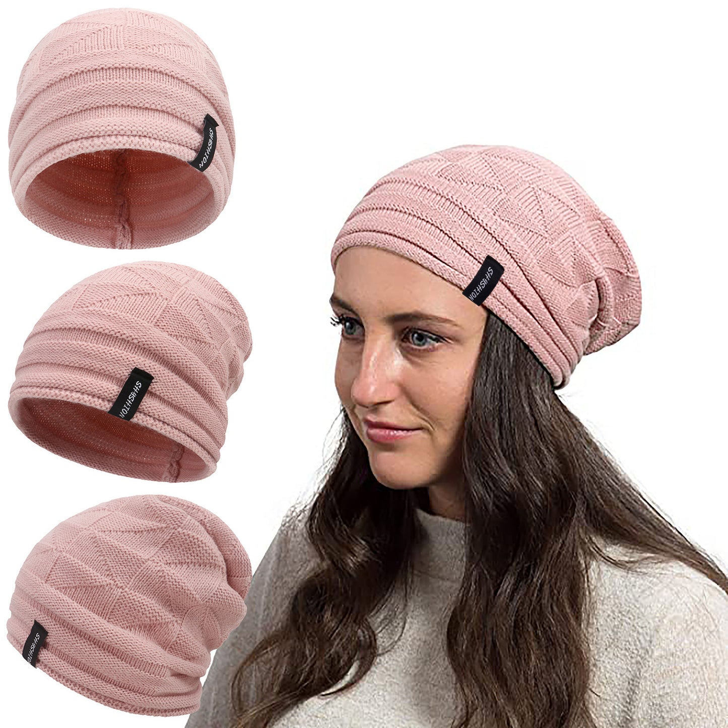 Two-color Wool Warm Knitted Hat For Ear Protection In Autumn And Winter