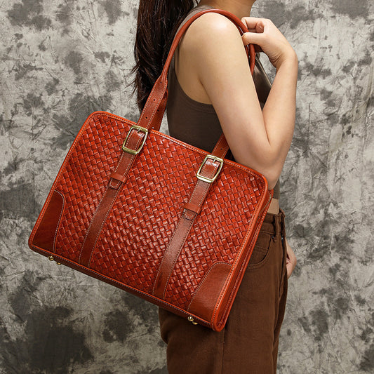 Women's Hand-woven Handbag Vegetable Tanned Full-grain Leather Cowhide