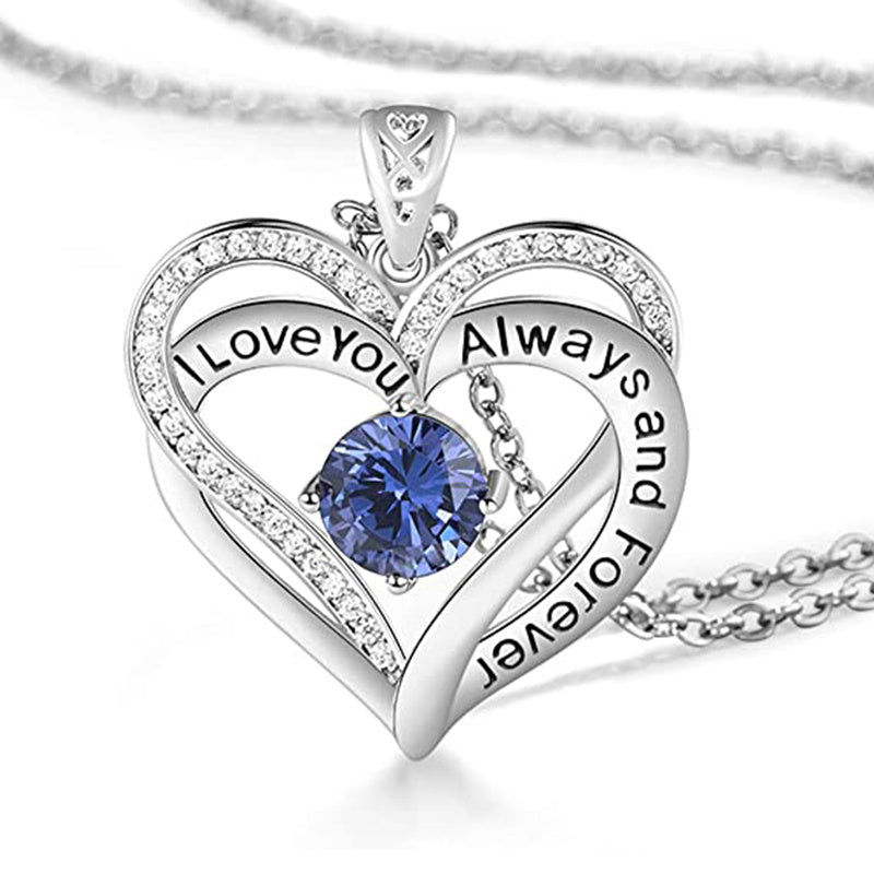 I Love You Always And Forever Crystal Heart Pendant Necklace Birthstone Necklaces