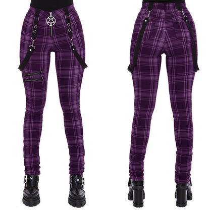 Women Plaid Pants High Waist Gothic Punk Pant Spring Summer