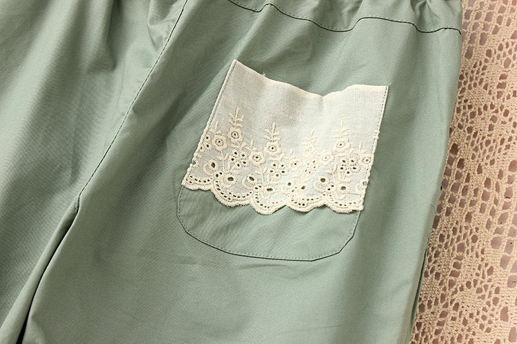 Japanese Embroidered Cotton And Linen Pants For Women