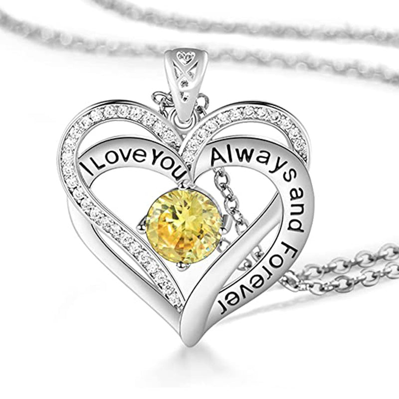 I Love You Always And Forever Crystal Heart Pendant Necklace Birthstone Necklaces