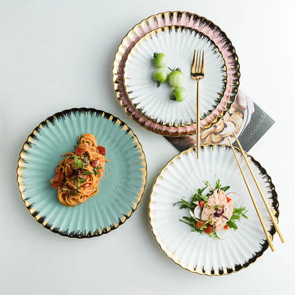 Nordic Creative Ceramic Chrysanthemum Plate Light Luxury Dinner Plate Household Tableware Set Plate