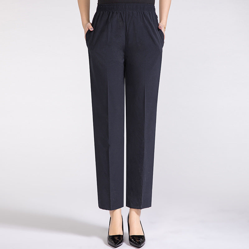 Summer Mother's Thin Cropped Pants New Ice Silk Elastic High Waist Plus Size Outer Wear Trousers