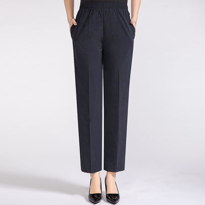 Summer Mother's Thin Cropped Pants New Ice Silk Elastic High Waist Plus Size Outer Wear Trousers