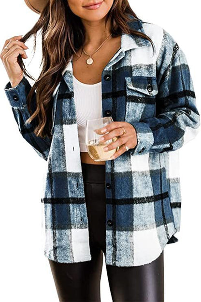 Flannel Jacket Casual Check Button Down