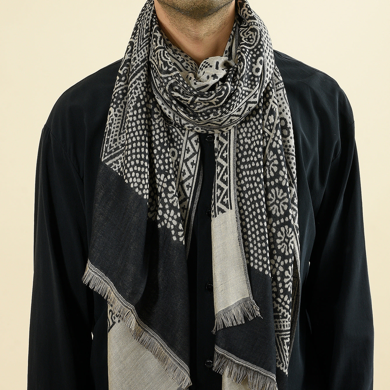 Cotton And Linen Yarn-dyed Scarf Short Beard Ethnic Style