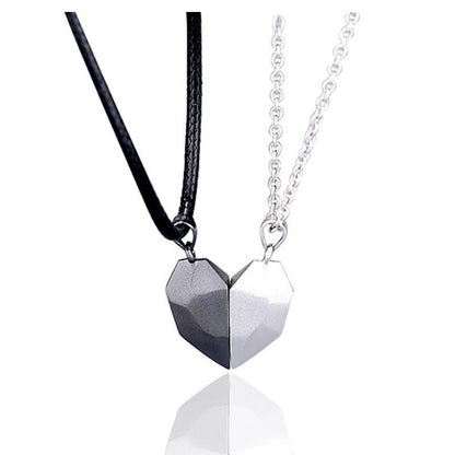 Minimalist Lovers Matching Friendship Heart Pendant Couple Magnetic Distance Faceted Heart Pendant Necklace Couple Jewelry