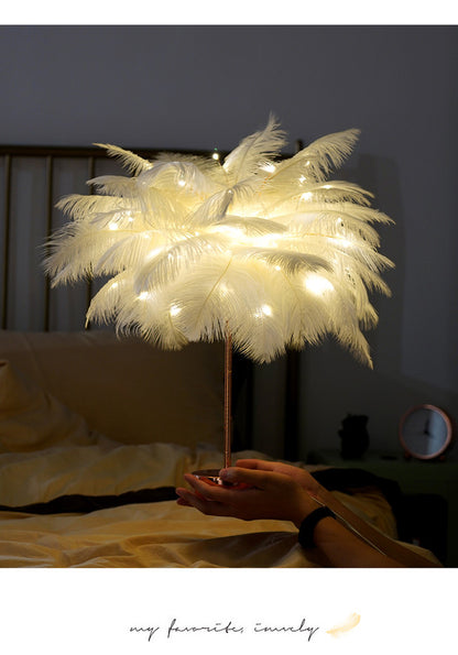 Feather Lamp Nordic Desk Lamp European-Style Bedroom Bedside Feather Table Lamp Night Light Table Lamp Decoration Modern