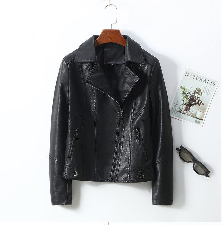 Women's Lapel Short Small Leather Coat