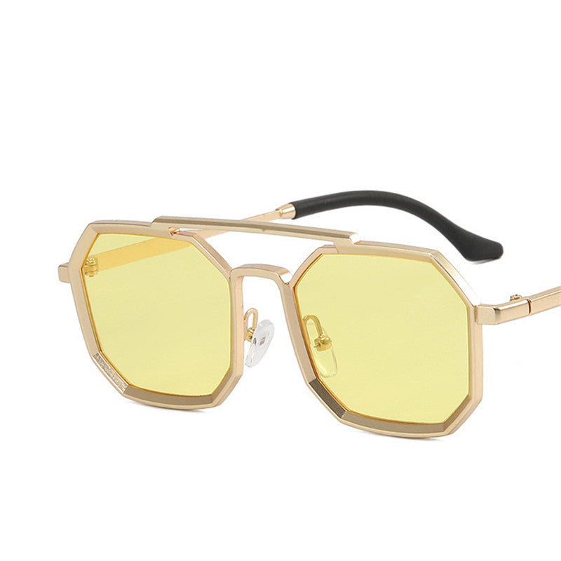 Ins Retro Polygonal Double Bridge Sunglasses