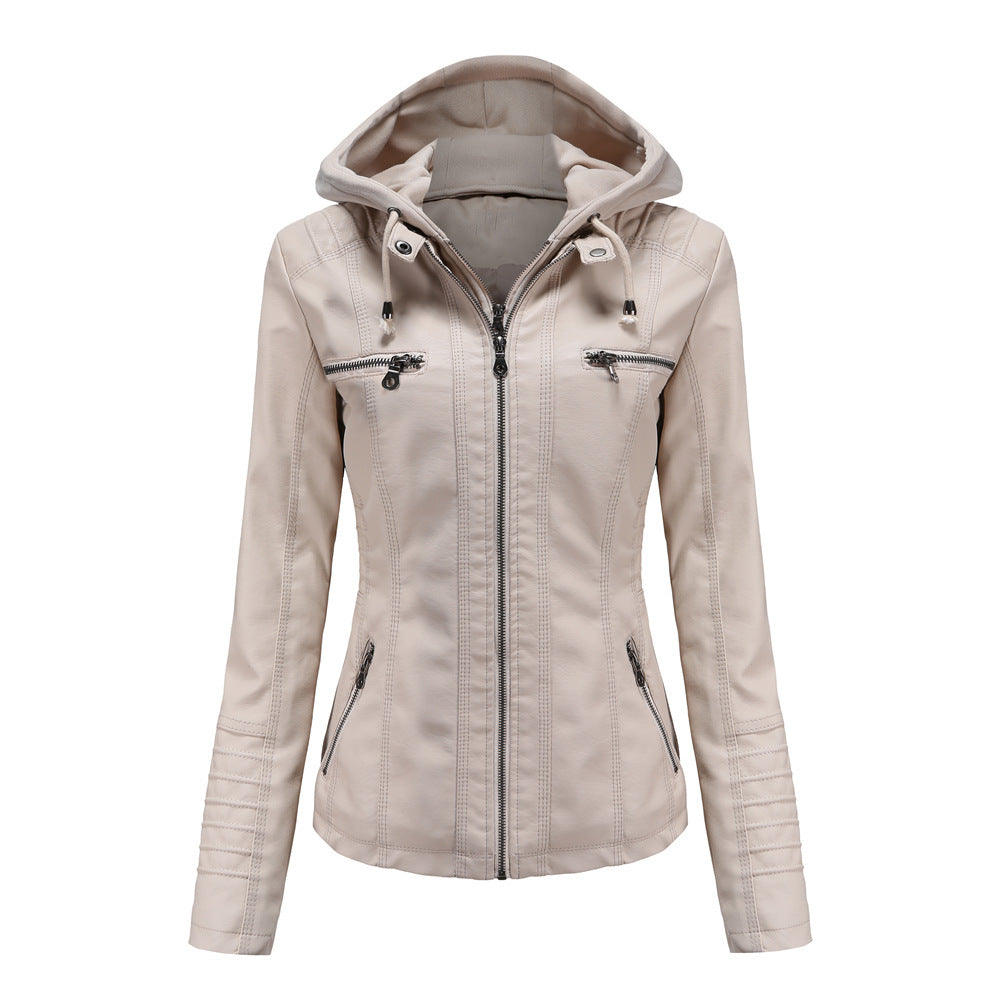 Detachable Two-piece Hooded Leather Jacket