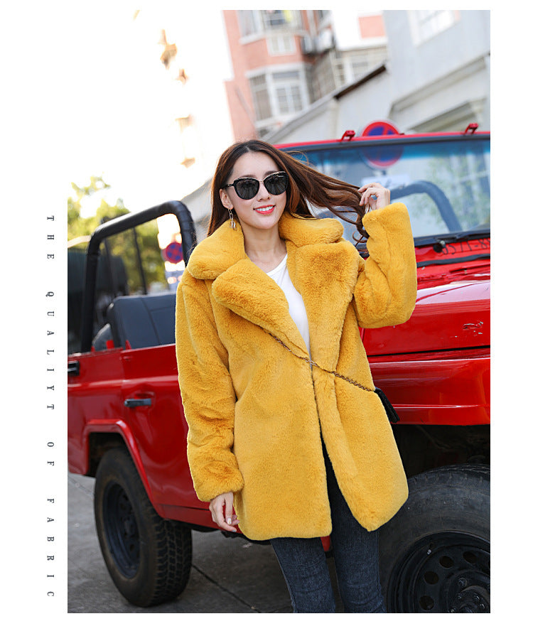 New Female Imitation Rabbit Fur Loose Lapel Coat