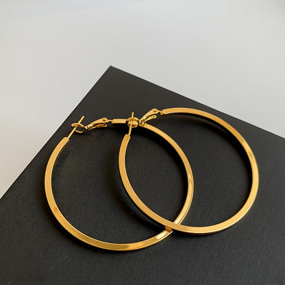 925 Silver Needle In Europe And The United States Wind Metal Glossy Texture Square Circle HOOP Earrings Exaggerated Earrings Tide People Personality Female