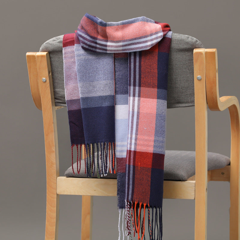 British Plaid Imitation Cashmere Tassels Couple Parent-child Men's Scarf