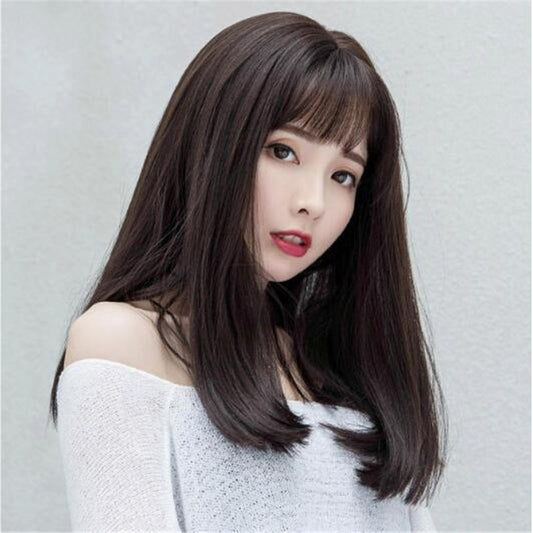 Japanese And Korean Wig Women's Air Bangs Medium Long Straight