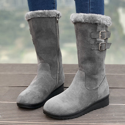 Fleece-lined Thick Mid-calf Martin Boots Wedge Heel