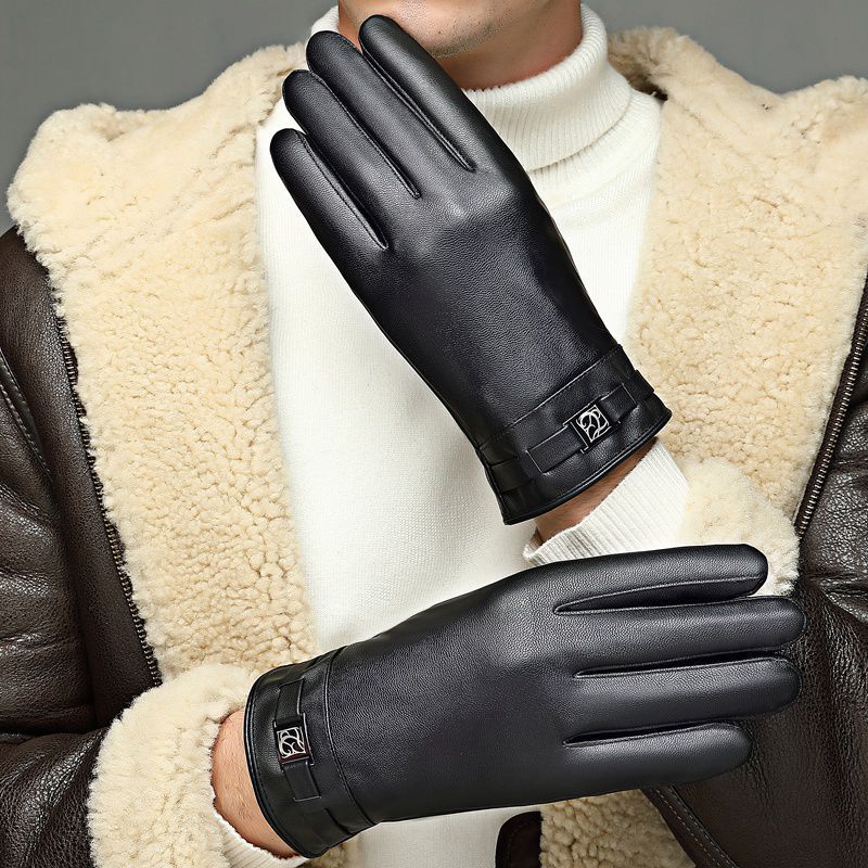 Leather Gloves Men's Waterproof Touch Screen