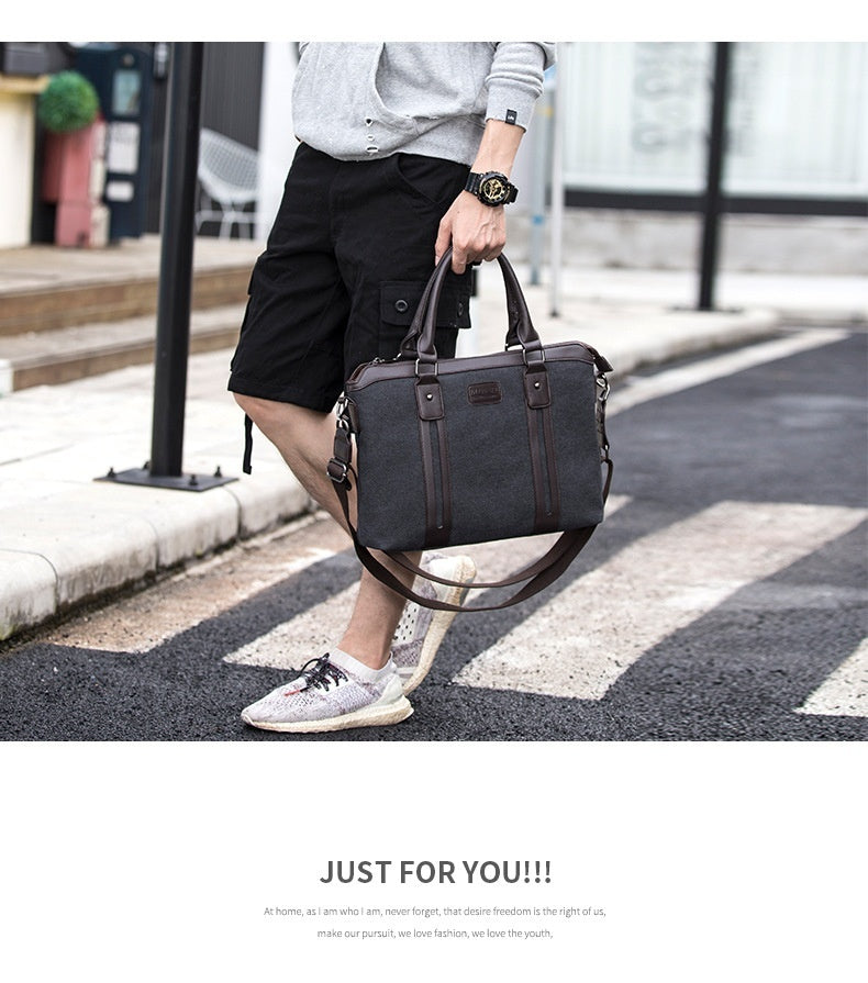 Canvas Shoulder Messenger Bag Men's Business Handheld Briefcase