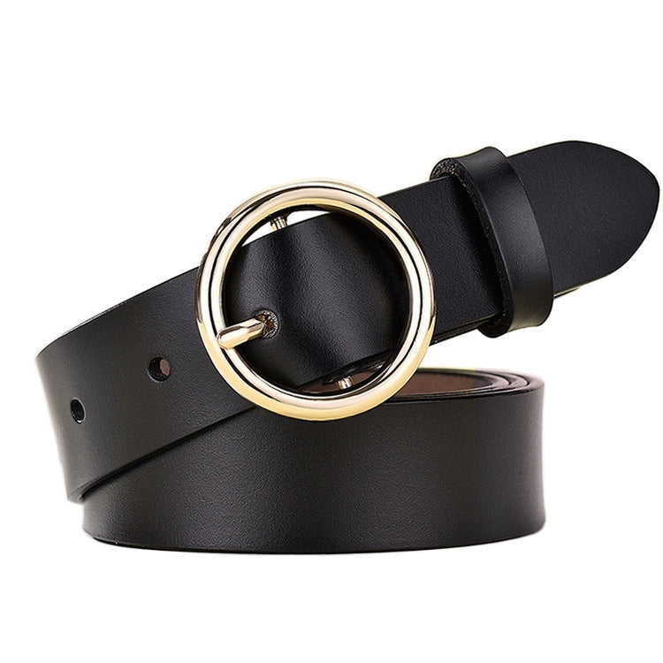 Women's Leather Belt All Match Round Buckle