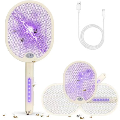 Foldable Electric Fly Swatter - Bug Zapper - Rechargeable Fly Zapper Racket Rotatable Handle Design with 3-Layer Safety Mesh