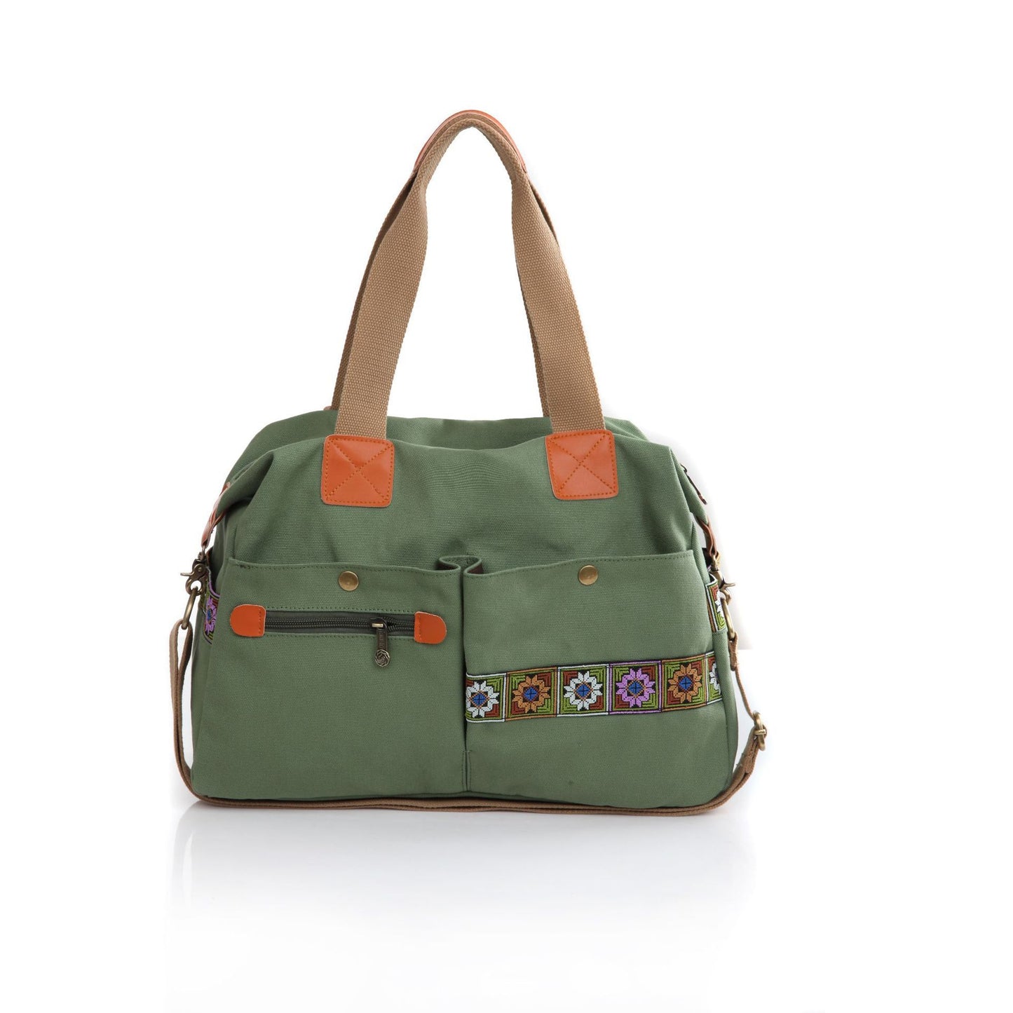 Embroidered Canvas Handbag Multi Pocket