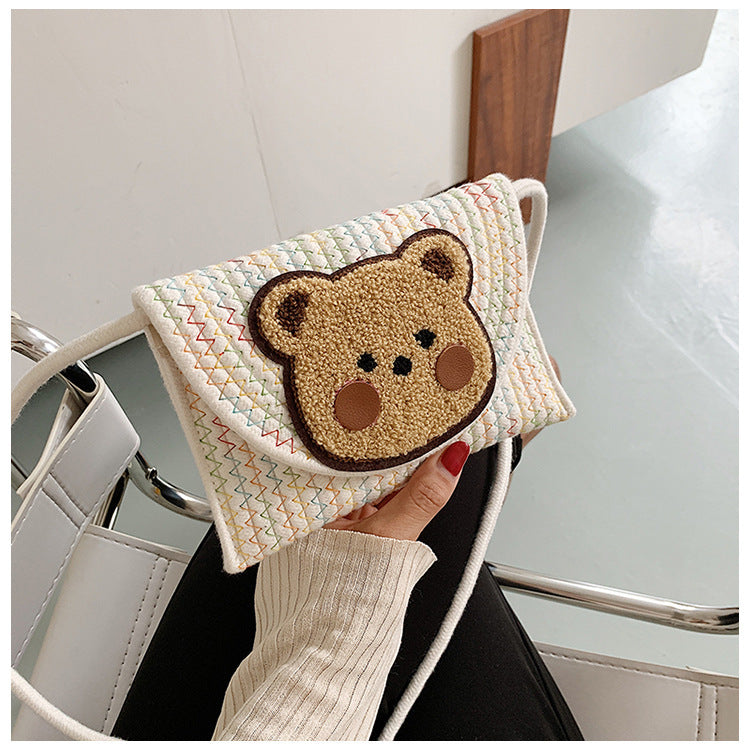 Women's Popular Woven Envelope Cute Bear Bohemian Shoulder Messenger Bag