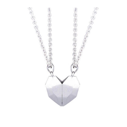 Minimalist Lovers Matching Friendship Heart Pendant Couple Magnetic Distance Faceted Heart Pendant Necklace Couple Jewelry