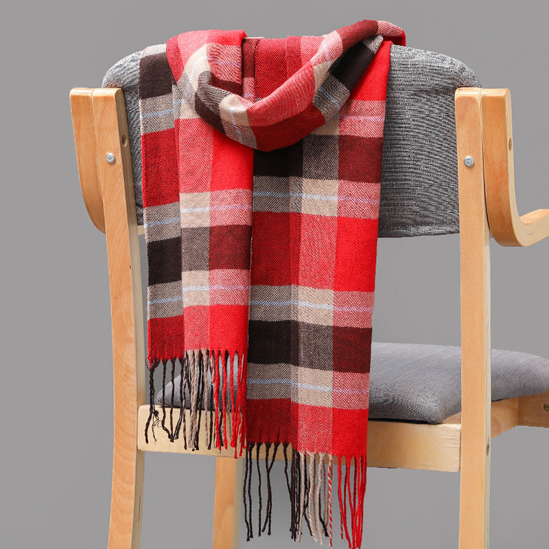 British Plaid Imitation Cashmere Tassels Couple Parent-child Men's Scarf