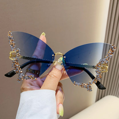 Luxury Diamond Butterfly Sunglasses Women Brand Y2K Vintage Rimless Oversized Sun Glasses Ladies Eyewear Shades