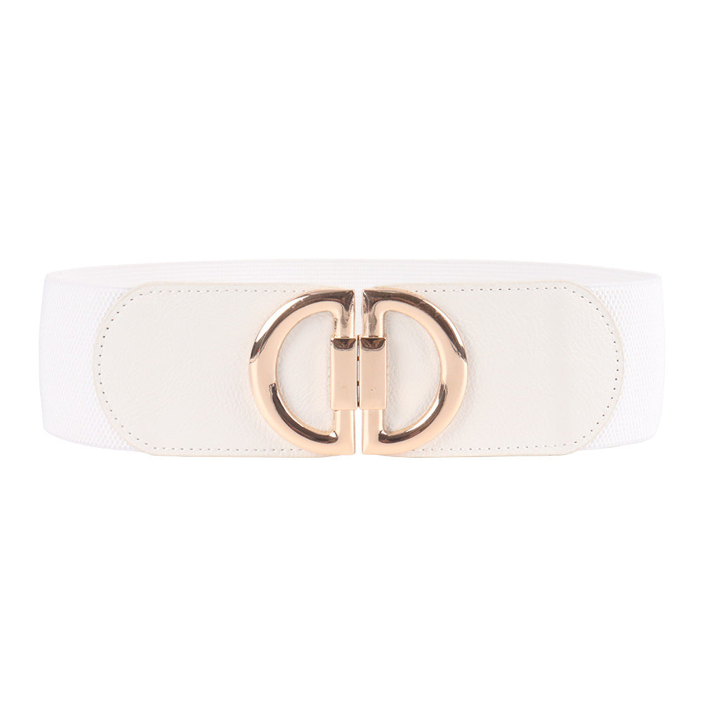 Elastic A Pair Of Buckles Wide Belt Women