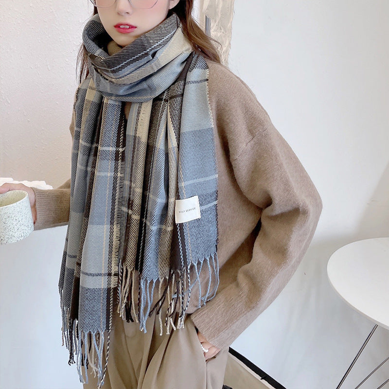 Mid-length Cashmere Scarf With Retro Checkered Plaid