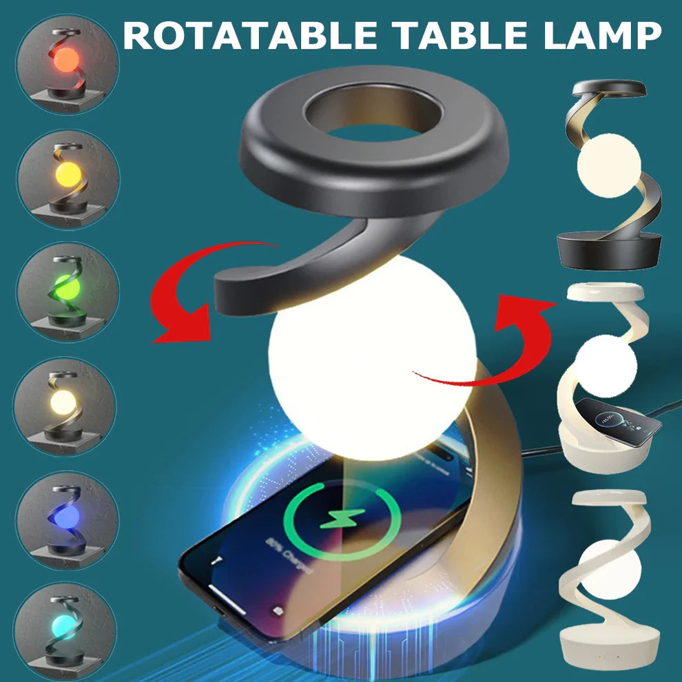 Floating and Spinning in Air with LED Moon Lamp RGB Floating Moon Table Lamp with Wireless Phone Charger for Office Bedroom Home