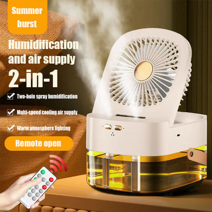 Humidifying Spray Fan Desktop Remote Control Timing Mini Air Cooler Big Wind Mute USB Charging Fan