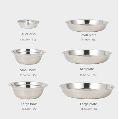 Stainless Steel Dinner Plate 17-piece Set Camping Barbecue Tableware Portable Plate Soup Bowl Dish Bowl Set