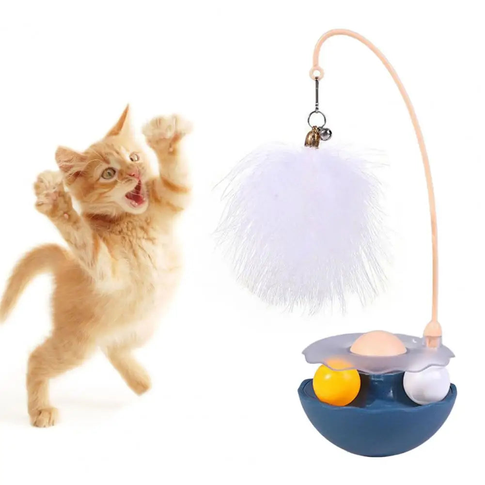 360-degree Rotating Cat Toy Engaging Cat Toys Rolling Ball Teaser Stick with Catnip Bell Feather Wand for Scratch-resistant