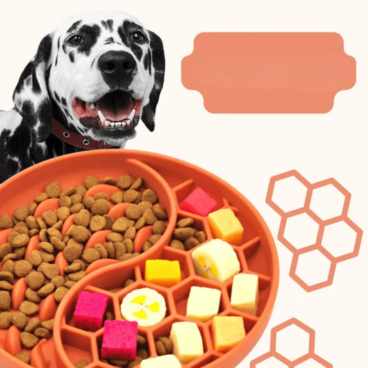 High Temperature Resistant Silicone Dog Food Bowl New Product 2-partition Slow Food Honeycomb Silicone Dog Bowl