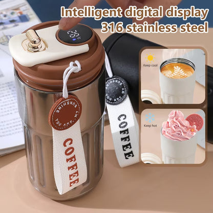 Smart Digital Thermal Bottle Portable Coffee Mug Stainless Steel Water Bottle In-Car Insulated Cup Keep Cold Vacuum Flasks 450ml