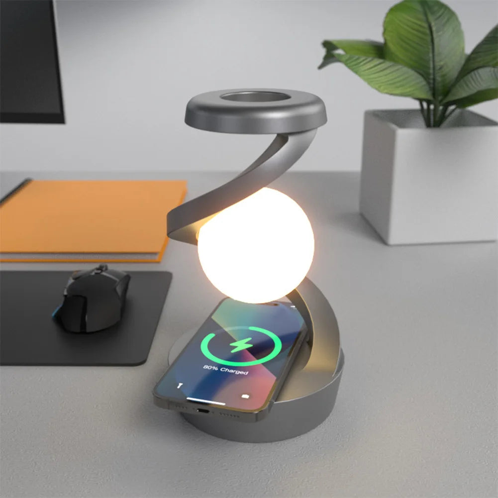 Floating and Spinning in Air with LED Moon Lamp RGB Floating Moon Table Lamp with Wireless Phone Charger for Office Bedroom Home