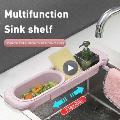 Telescopic Sink Rack Soap Sponge Holder Kitchen Sinks Organizer Adjustable Sinks Drainer Rack Storage Basket Kitchen Accessories