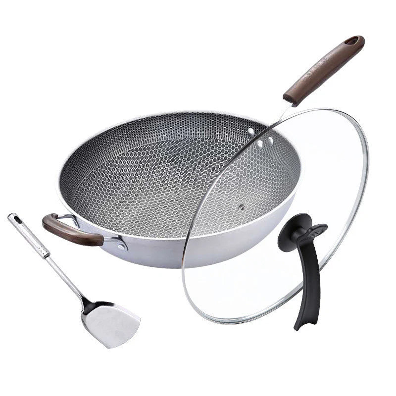 Stainless Steel Wok Non-Stick Pan Uncoated Household Induction Cooker Gas Stove Special Cooking Pan Non-Stick Pan